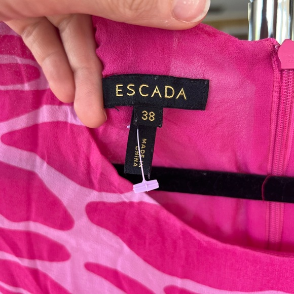 HOLD Vintage Retro Escada Hot Pink Zebra Animal Print Silk Short Sheath Dress 38 - Picture 5 of 8